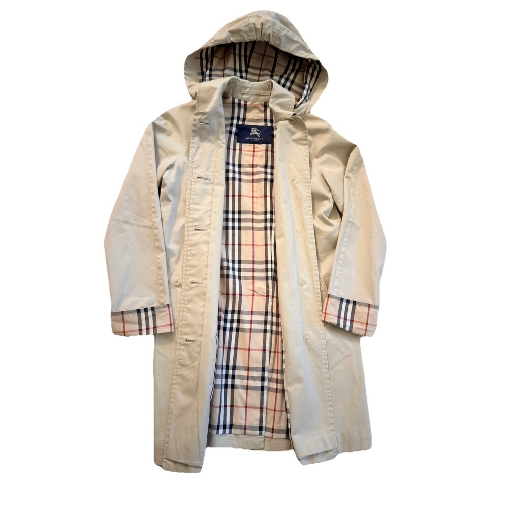 Burberry London Trench Coat Womens Beige Nova Check Removable Hood Small